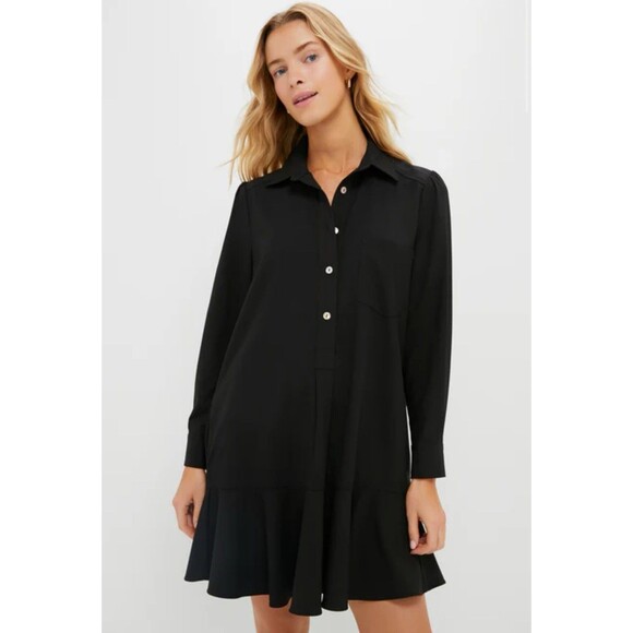 Tuckernuck Pomander Place Callahan Dress Black Crepe Shirt Dress Size L NWT - Picture 1 of 12